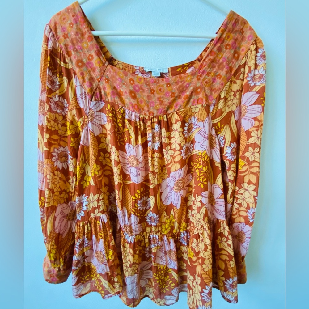 American eagle Floral Orange and Pink Women's Top M - Picture 2 of 3